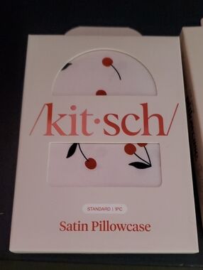 Kitsch Satin Pillowcase with Cherry Motif - White, Red & Black